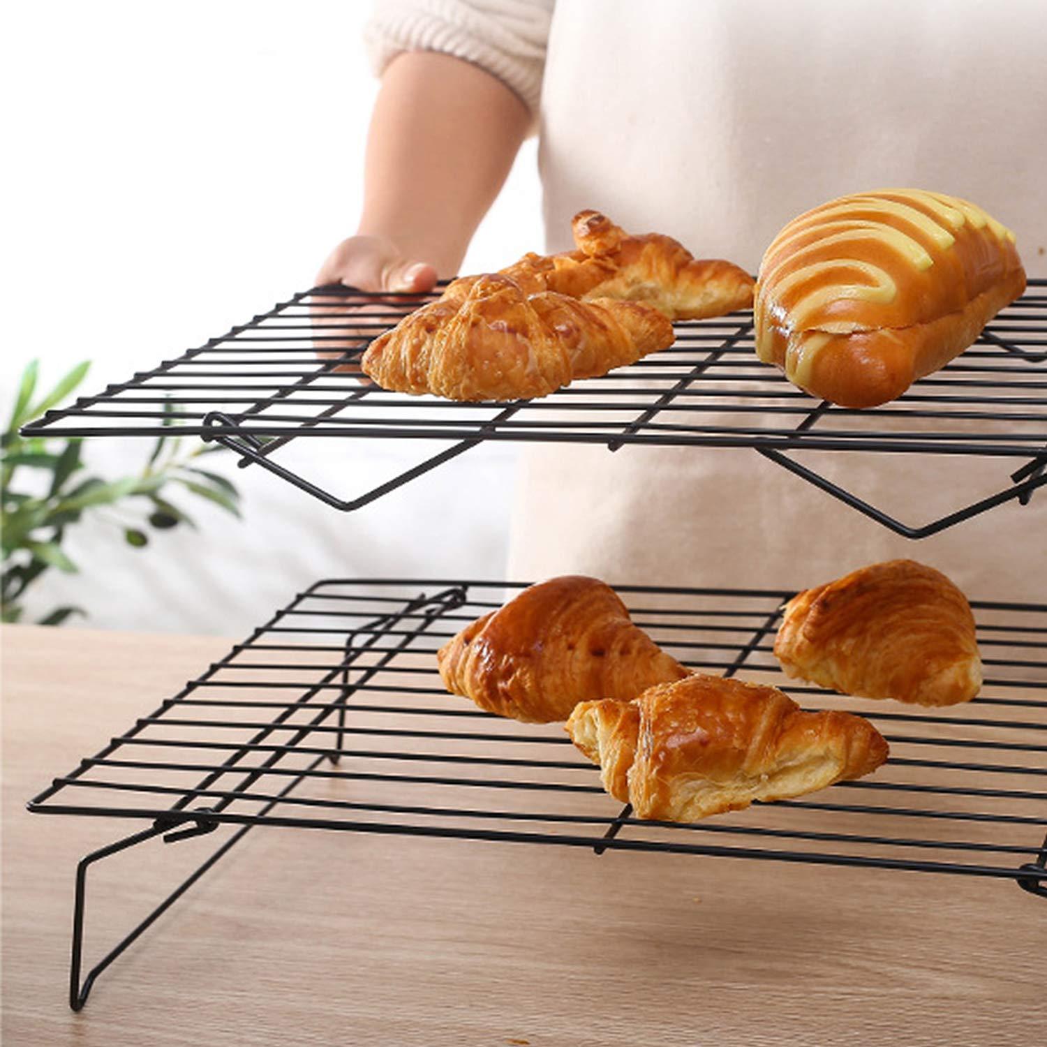 Duslogis Stainless Steel Baking Rack 3-Tier Stackable Cooling Rack Set for Baking Cooking Grilling - 15.7” x 9.8” - Black