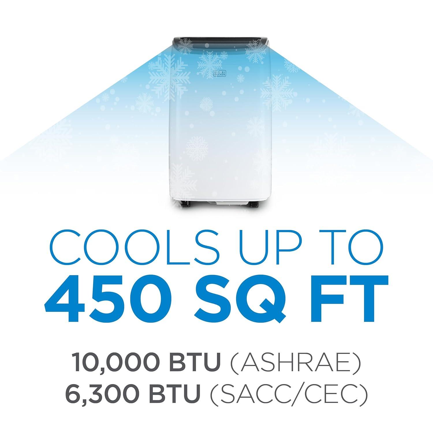 BLACK+DECKER BPACT10WT 5,500 BTU SACC/CEC (10,000 BTU ASHRAE) Portable Air Conditioner for Rooms up to 450 sq. ft.