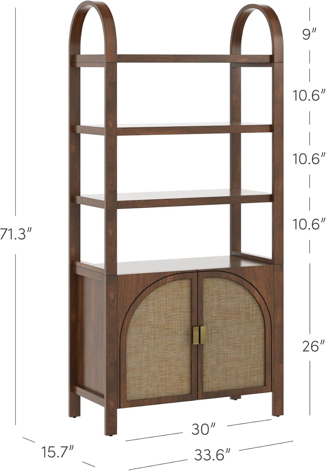 Boho 3-Shelf Bookshelf Cabinet With Rattan Doors