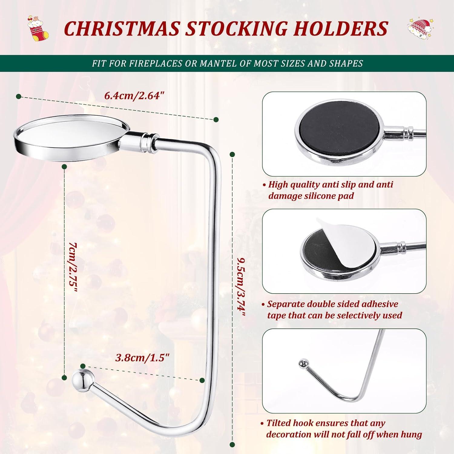 4 Pcs Christmas Stocking Holders for Mantel Hooks Hanger Grip Non-Slip Safety Fireplace Hang Hook for Xmas Christmas Valentine Holiday Party Decoration (Gold)