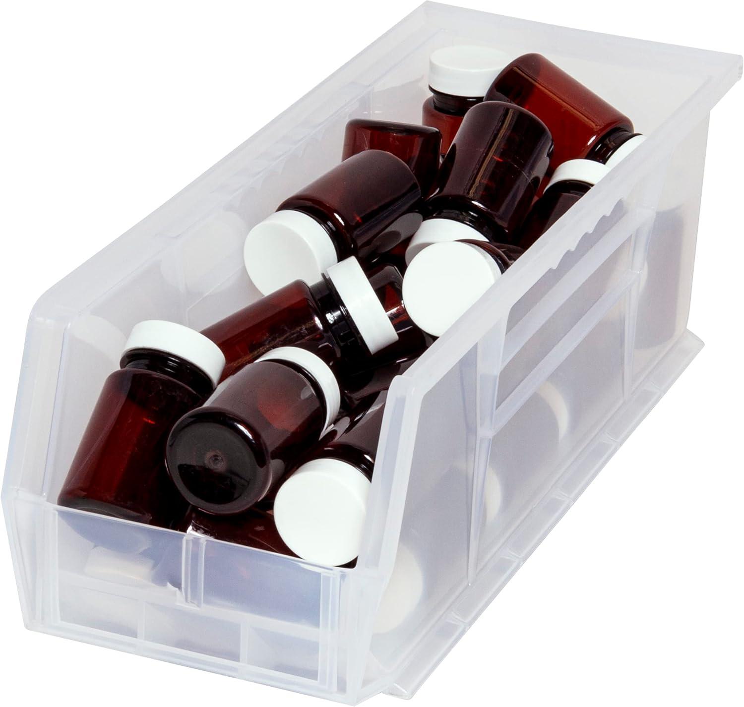 Akro-Mils Stackable Storage Bins, AkroBins Stacking Organizer, 15"x5"x5", Clear, 12-Pack