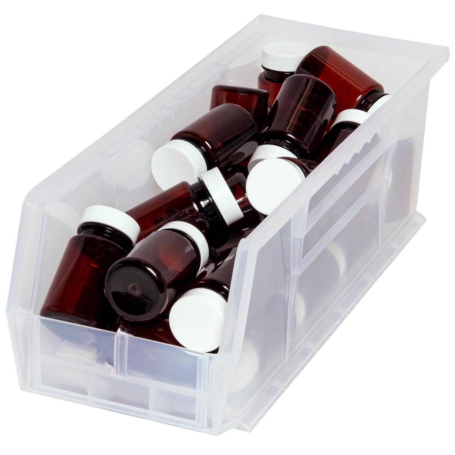 Akro-Mils Stackable Storage Bins, AkroBins Stacking Organizer, 15"x5"x5", Clear, 12-Pack