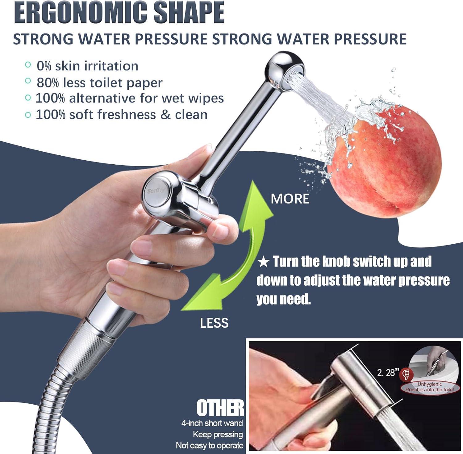 SonTiy Handheld Bidet Sprayer for Toilet, Cloth Diaper Sprayer Set Hand Held Bidet Jet Spray for Toilet with Backflow Preventer, Adjustable Water Pressure Control, Brass 7.2" Hand Bidet Wand, Chrome