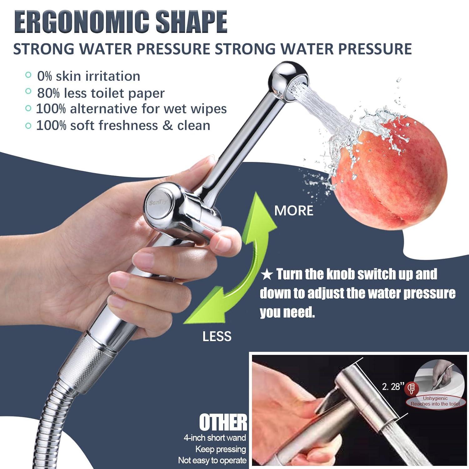 SonTiy Handheld Bidet Sprayer for Toilet, Cloth Diaper Sprayer Set Hand Held Bidet Jet Spray for Toilet with Backflow Preventer, Adjustable Water Pressure Control, Brass 7.2" Hand Bidet Wand, Chrome