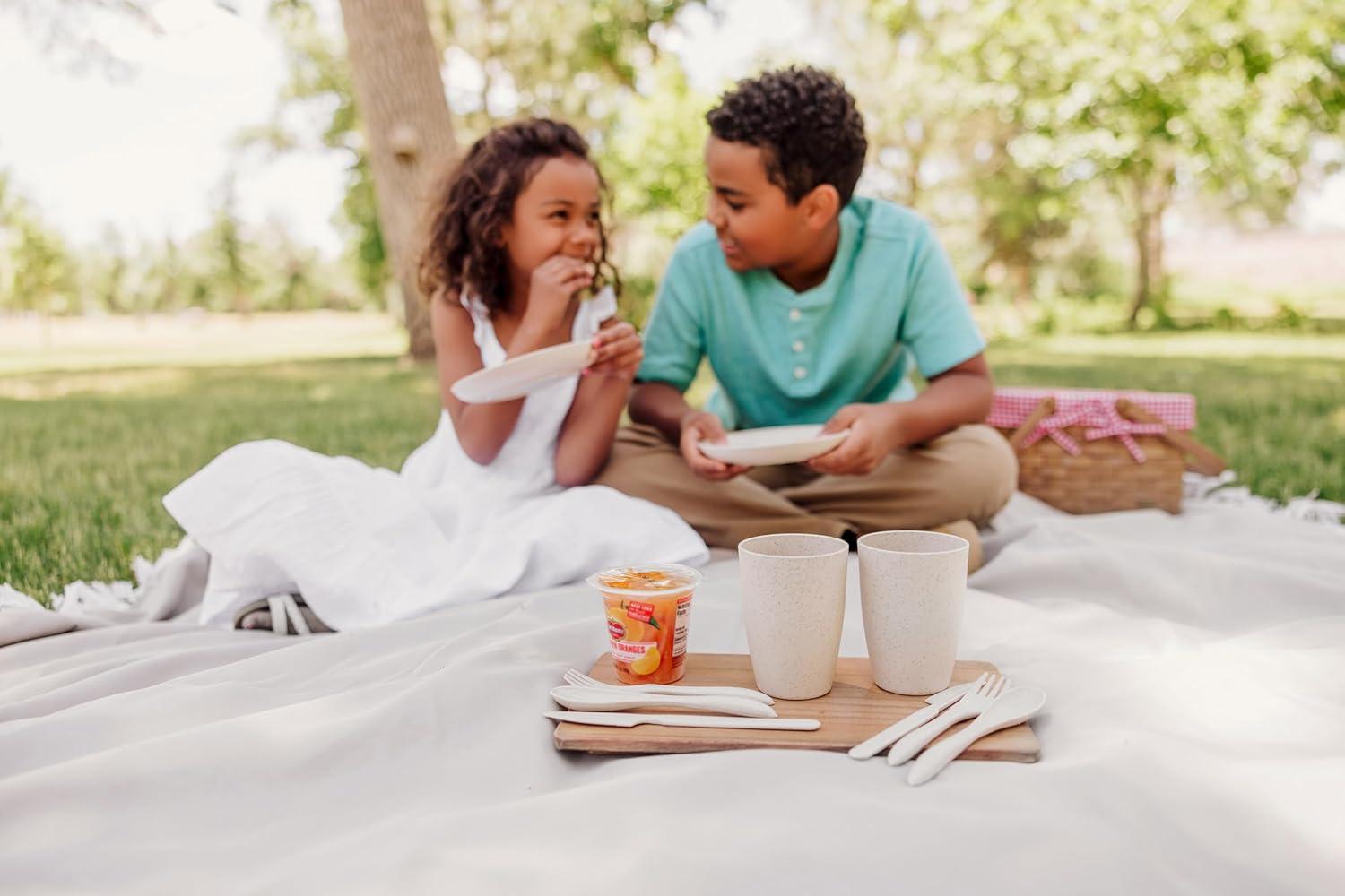 Natural Wicker Picnic Basket with Red Gingham Liner and Bamboo Serveware