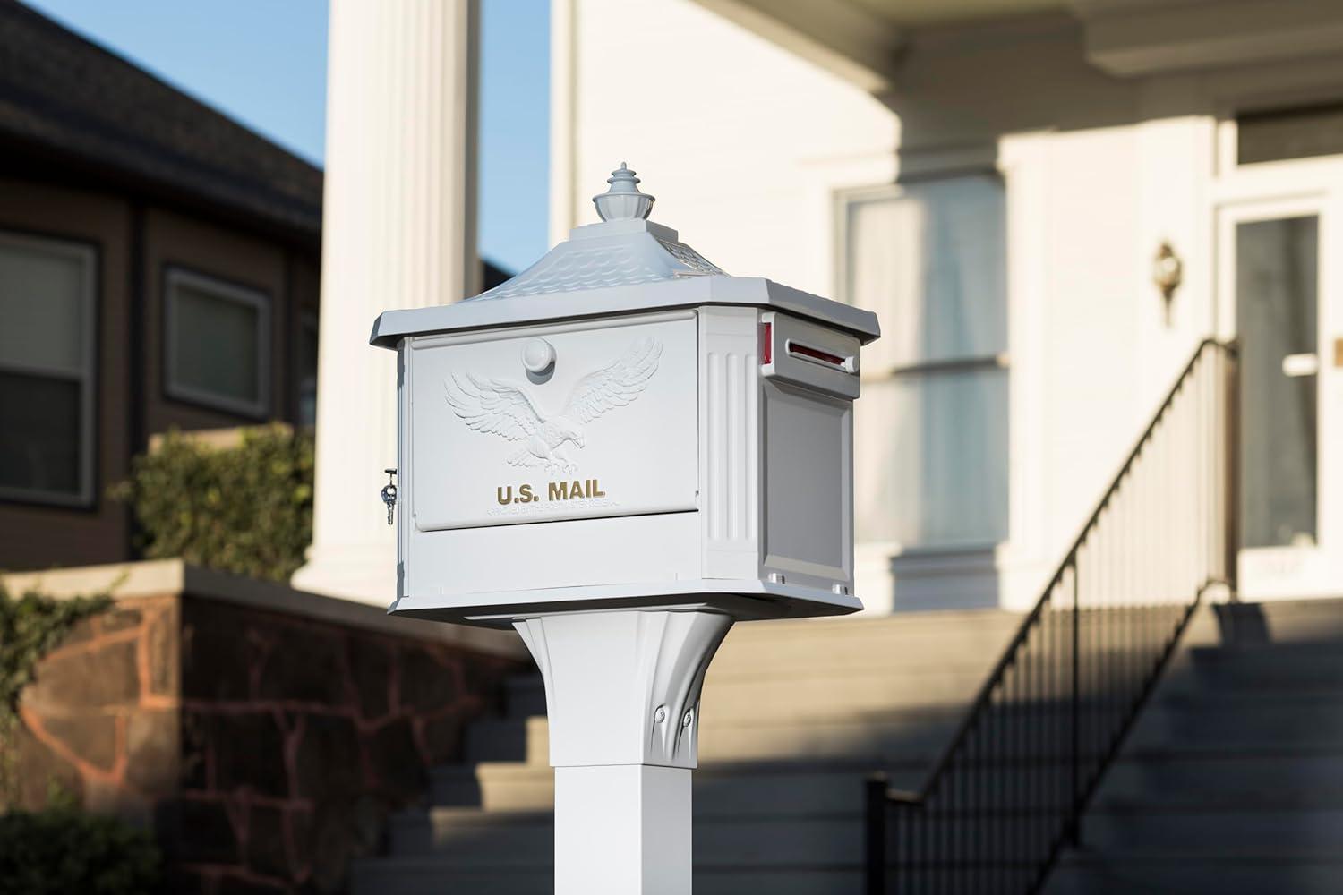 Large White Cast Aluminum Locking Pedestal Mailbox