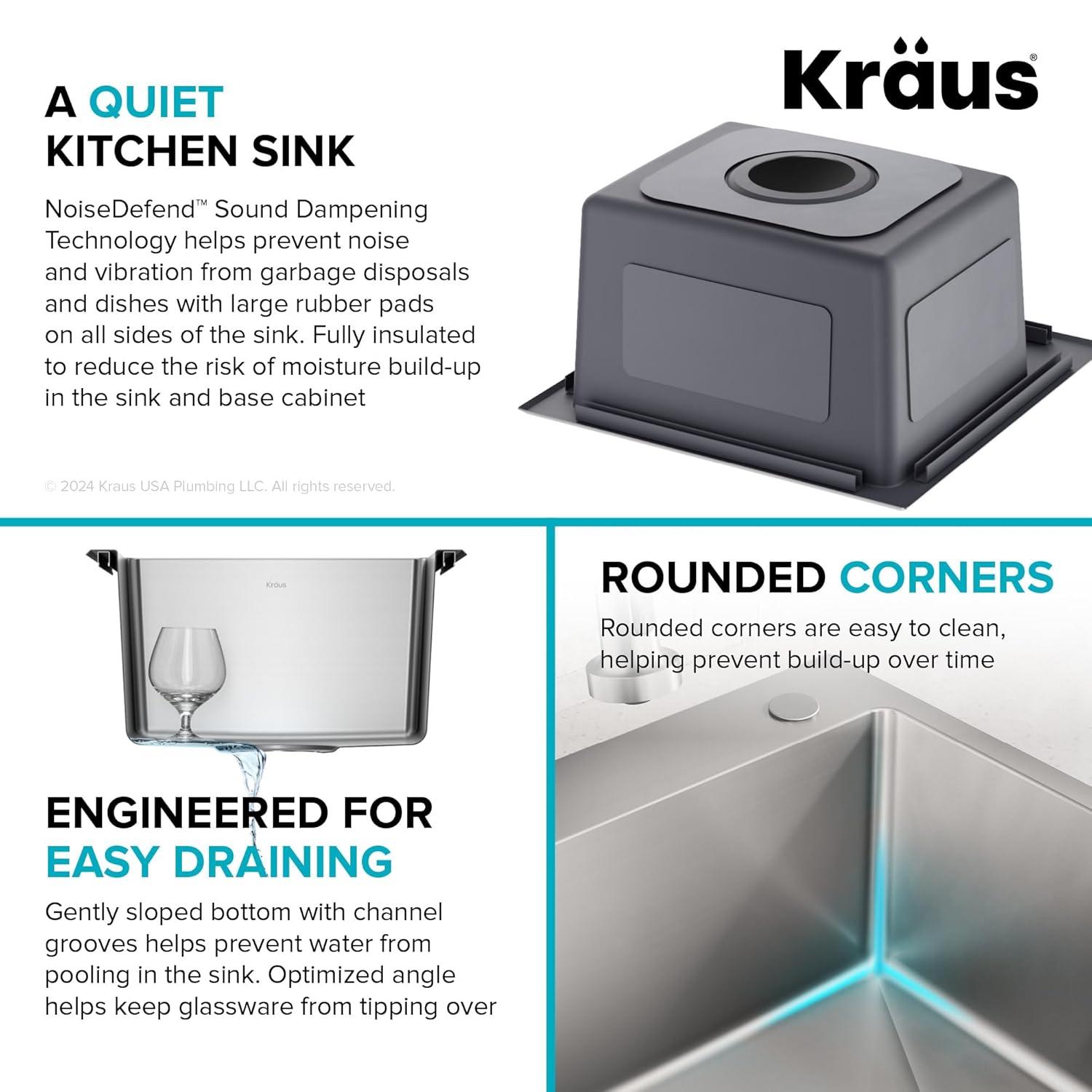 KRAUS Fairlane Single Bowl Gauge Stainless Steel Kitchen Bar Sink