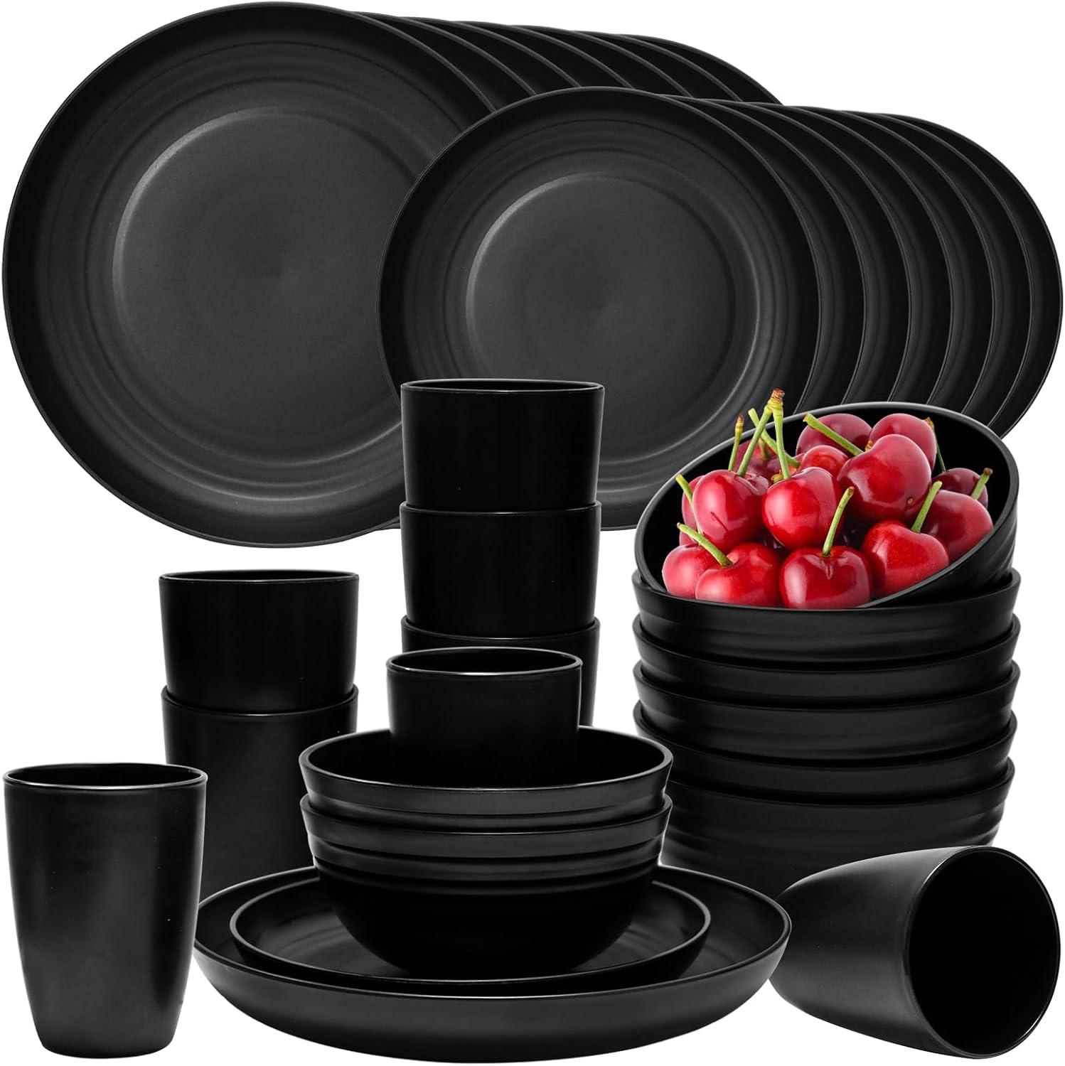 Black Ceramic 32-Piece Dinnerware Set for 8