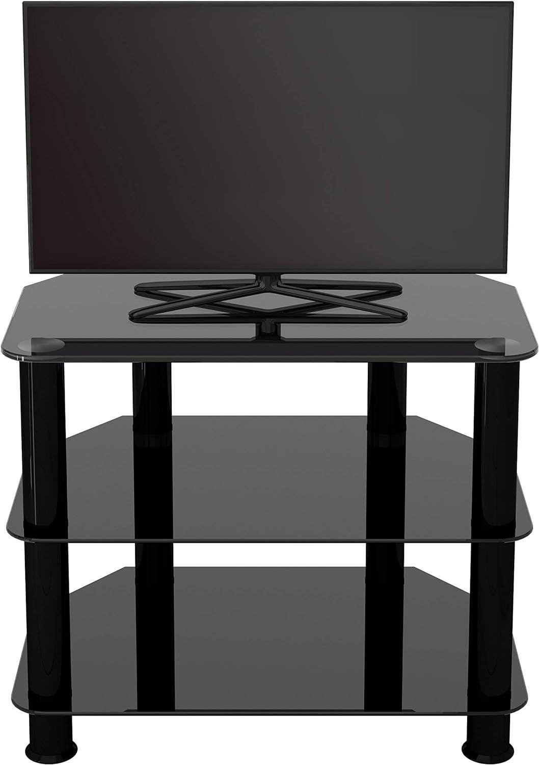 Modern Black Glass Corner TV Stand for up to 32-inch TVs