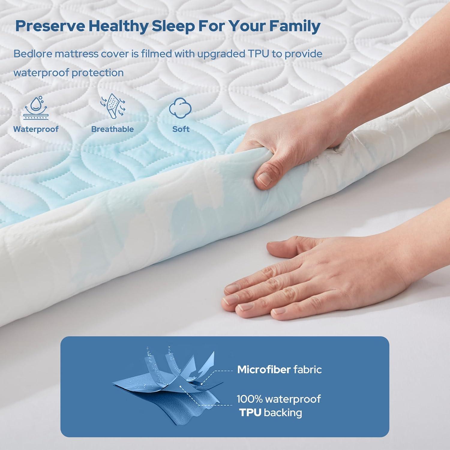2 Pack Twin Waterproof Mattress Protector Deep Pocket Mattress Cover, Soft Breathable Mattress Pad, Fitted Noiseless Waterproof Bed Cover Stretch to 19"