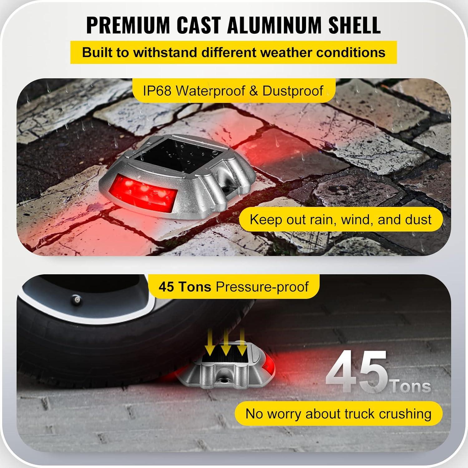 Vevor Solar Driveway Lights, 4-Pack With Switch Button, Waterproof Deck Lights, Wireless Dock 6 LEDs for Path Warning Garden Walkway Sidewalk Steps, LED Bright Green