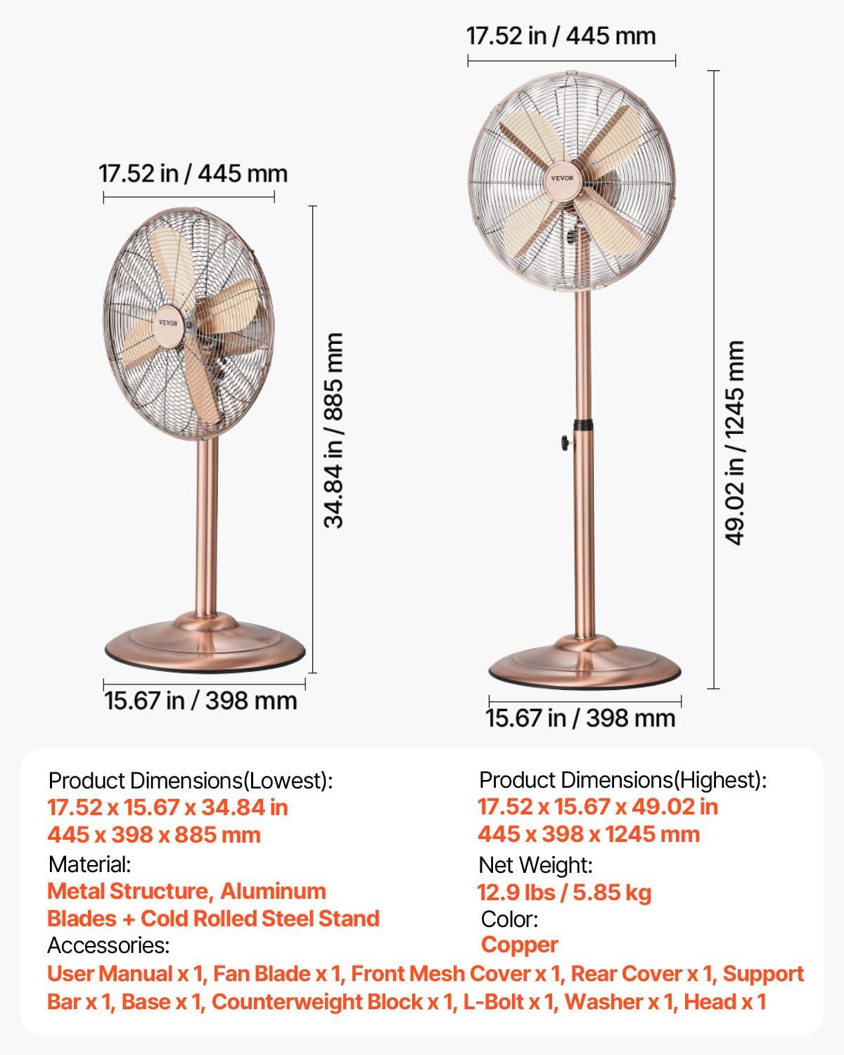 Vevor GYLSFS16INCH0LFIYV1 16 in. 3-Speed Industrial Pedestal Fan Oscillating Height Adjustable - Silver