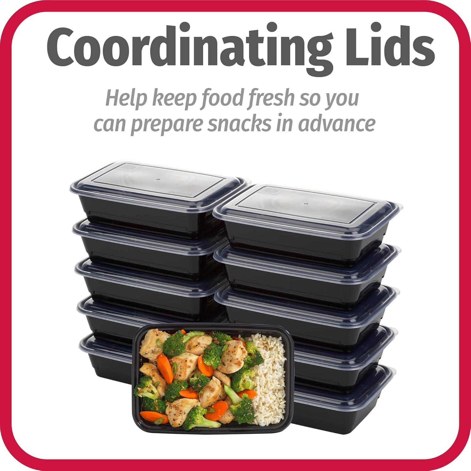 GoodCook Meal Prep 1 Compartment Rectangle Black Containers + Lids - 10ct