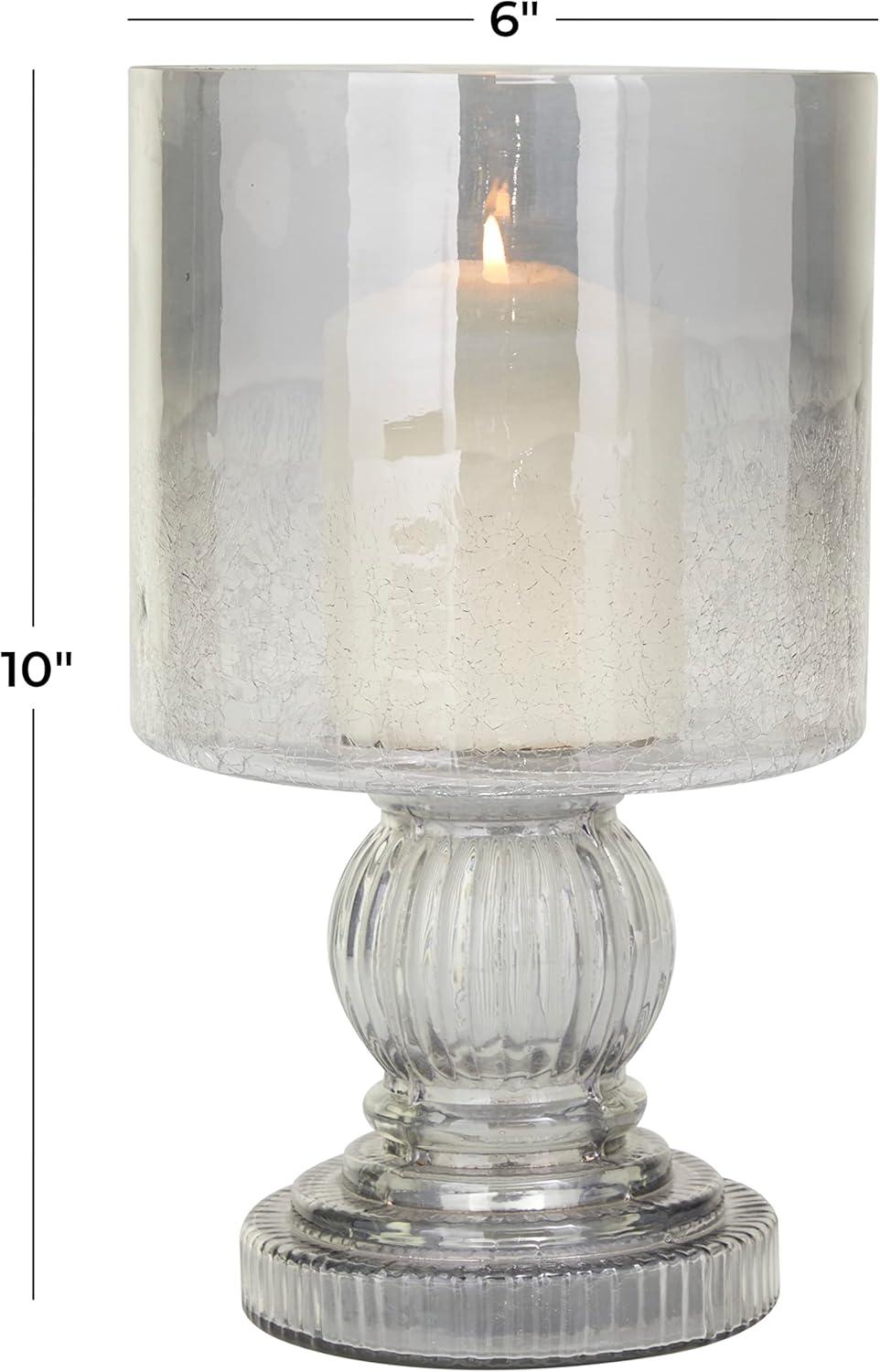 DecMode Black Glass Handmade Turned Style Pillar Hurricane Lamp with Smoked Glass Finish