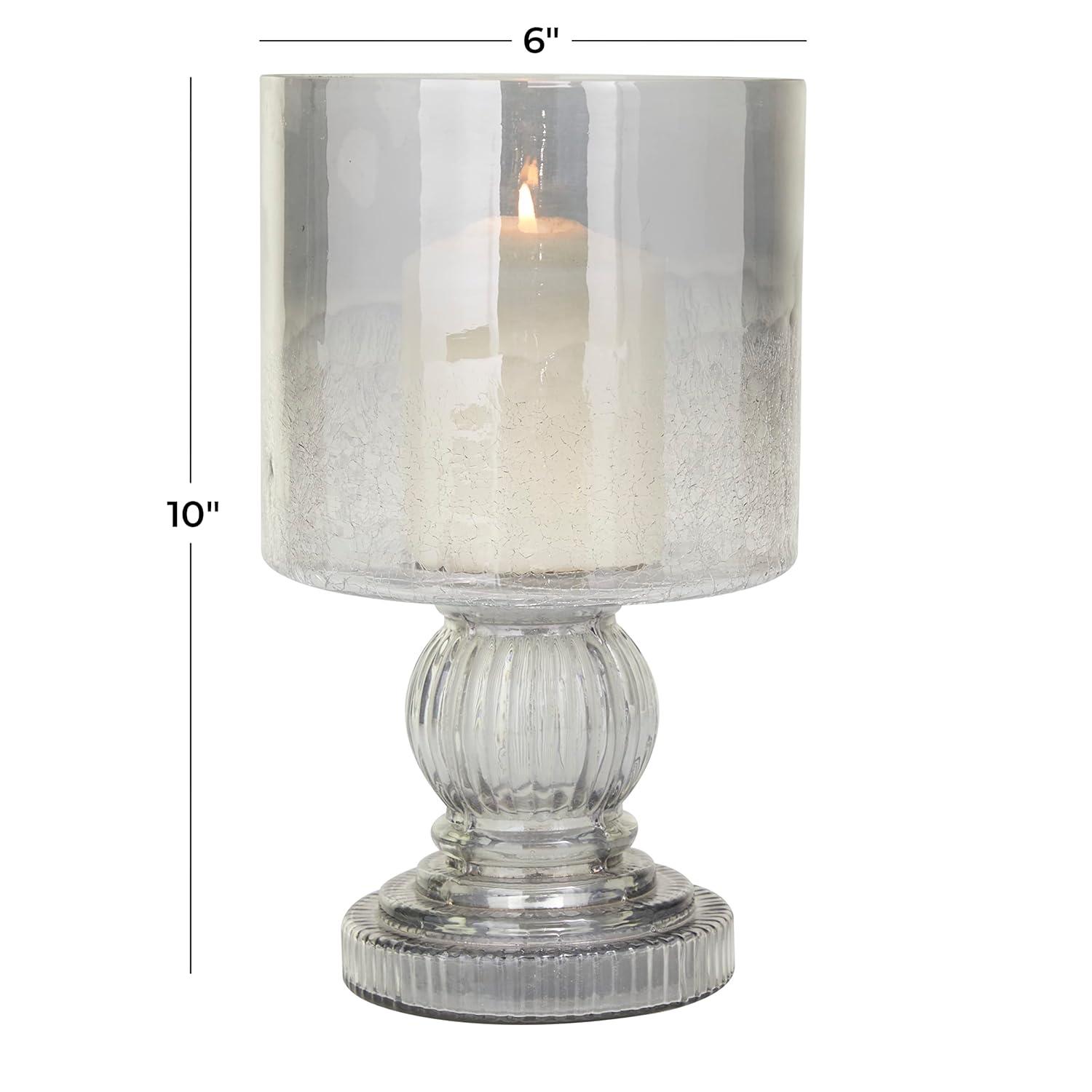 DecMode Black Glass Handmade Turned Style Pillar Hurricane Lamp with Smoked Glass Finish