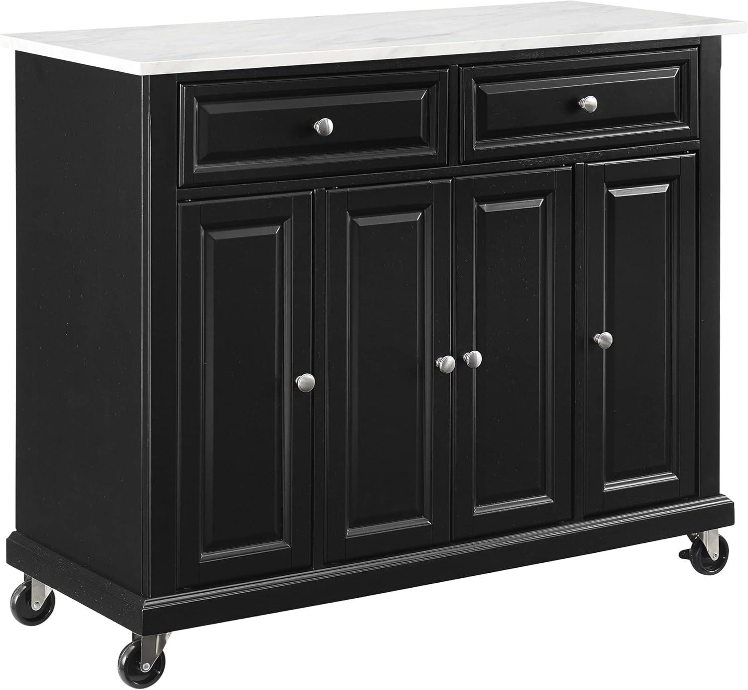 Avery Distressed Black Kitchen Island with Faux-Marble Top