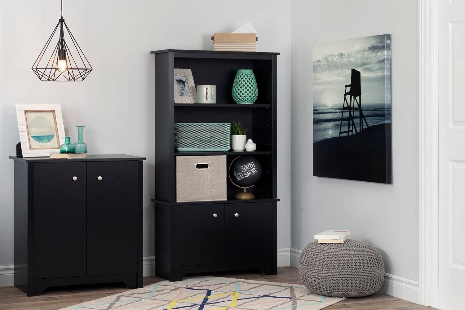 Pure Black Compact 2-Door Storage Cabinet with Adjustable Shelves