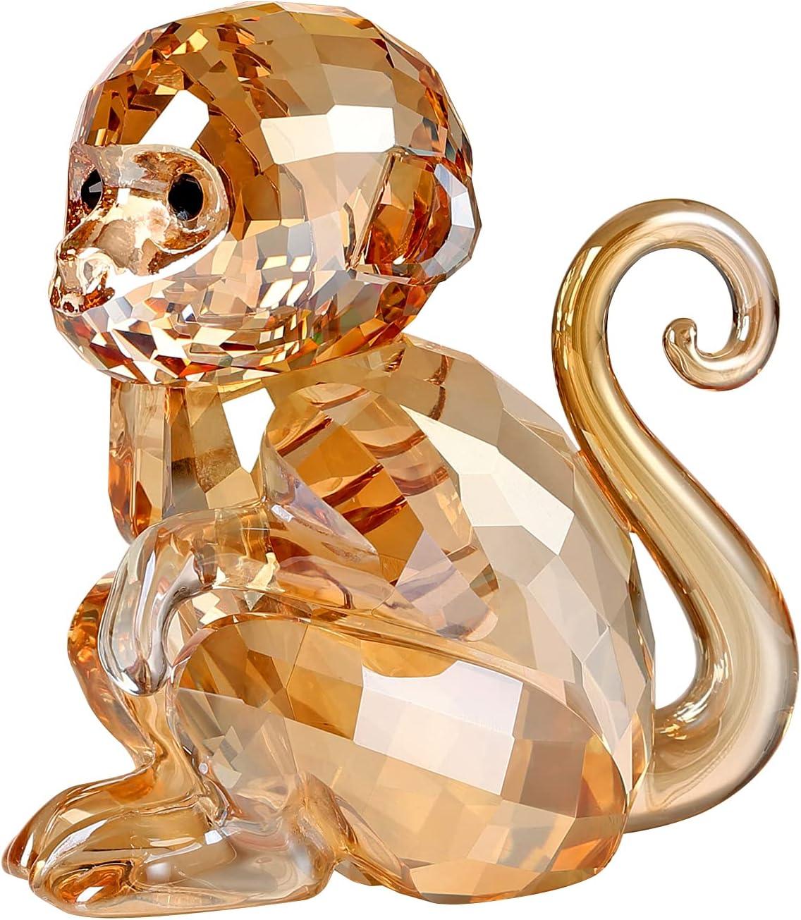 DOJOZ Crystal Little Monkey Animals Lovely Craft Decorations for Home Ornaments Christmas Collectible Birthday Gifts Figurines (Gold)