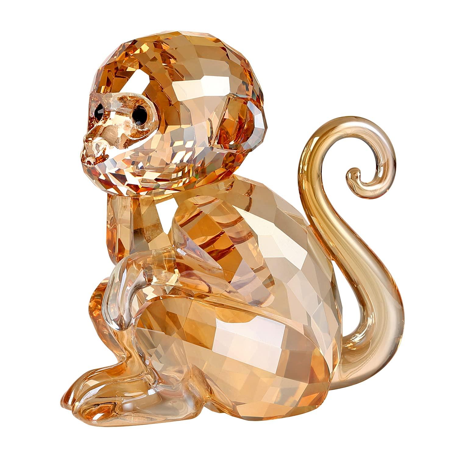 DOJOZ Crystal Little Monkey Animals Lovely Craft Decorations for Home Ornaments Christmas Collectible Birthday Gifts Figurines (Gold)