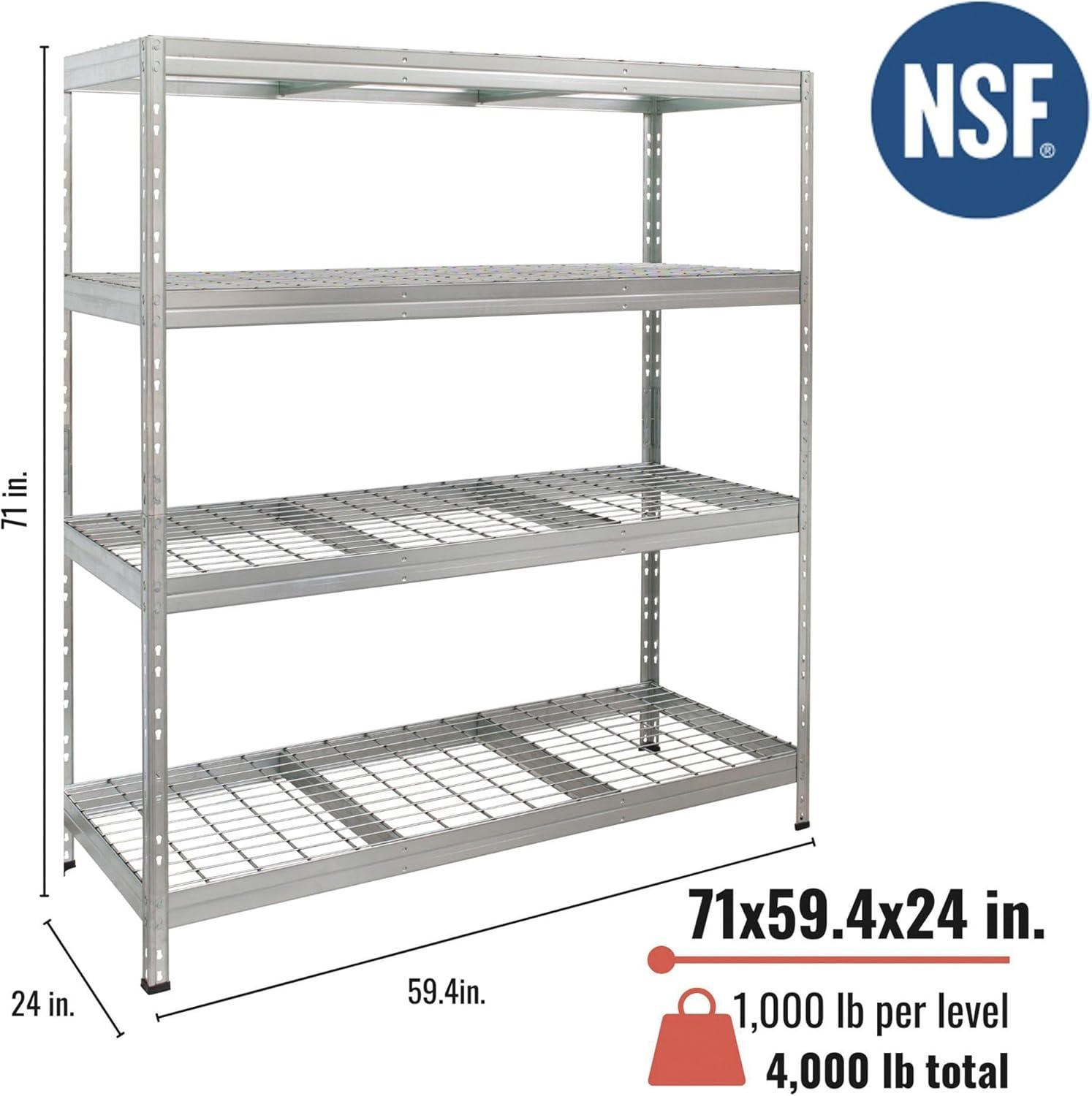 Galvanized Steel 4-Shelf Heavy-Duty Wire Deck Shelving Unit