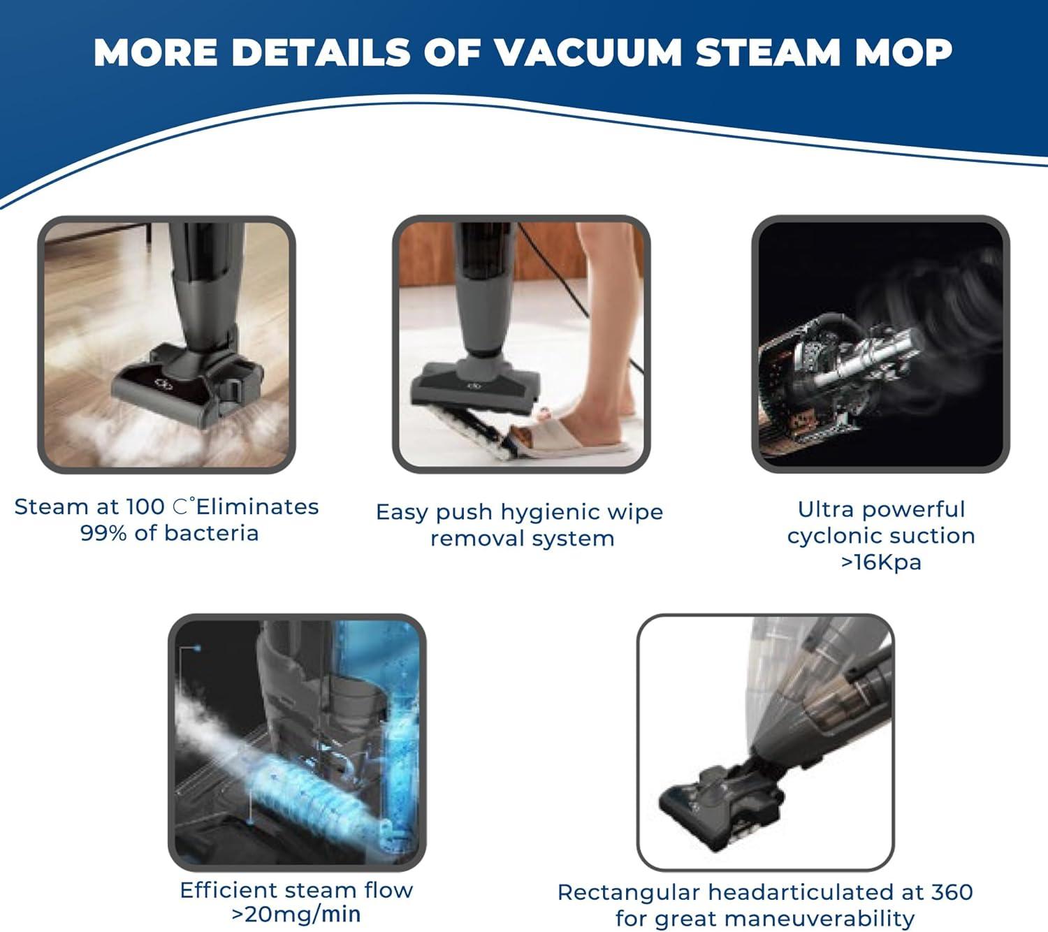 IULULU Vacuum Cleaner and Steam Mop All in One Combo, 16Kpa Powerful Suction Wet-Dry VacuumCleaner with HEPA Filtration, Upright Vac for Hardwood, Tile Floors, Home and Office, Black