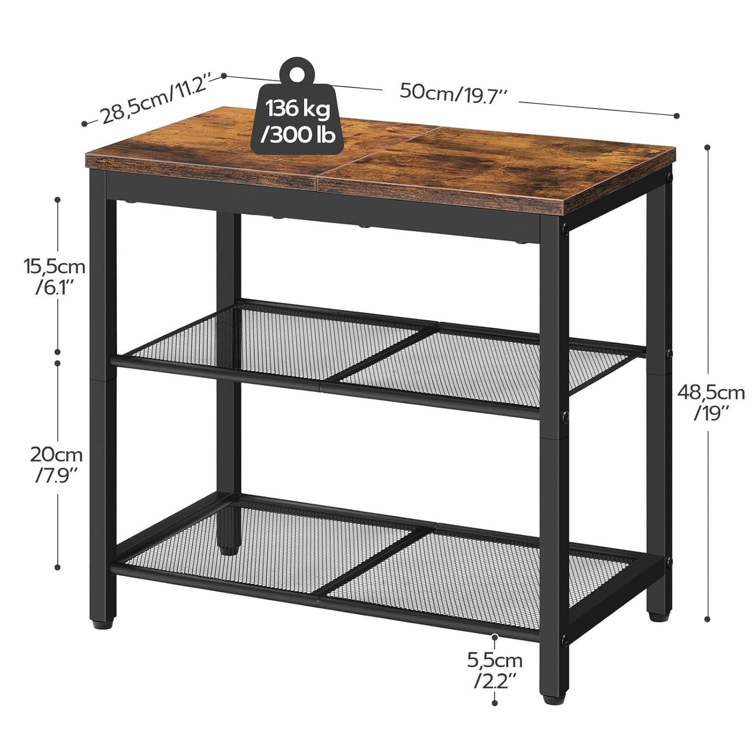 Shoe Bench, 3-Tier Shoe Rack, Industrial Shoe Organizer Storage Bench, 29.5 inches Entry Bench with Mesh Shelves, for Entryway, Living Room, Hallway, Easy Assembly, Rustic Brown BF75HX01