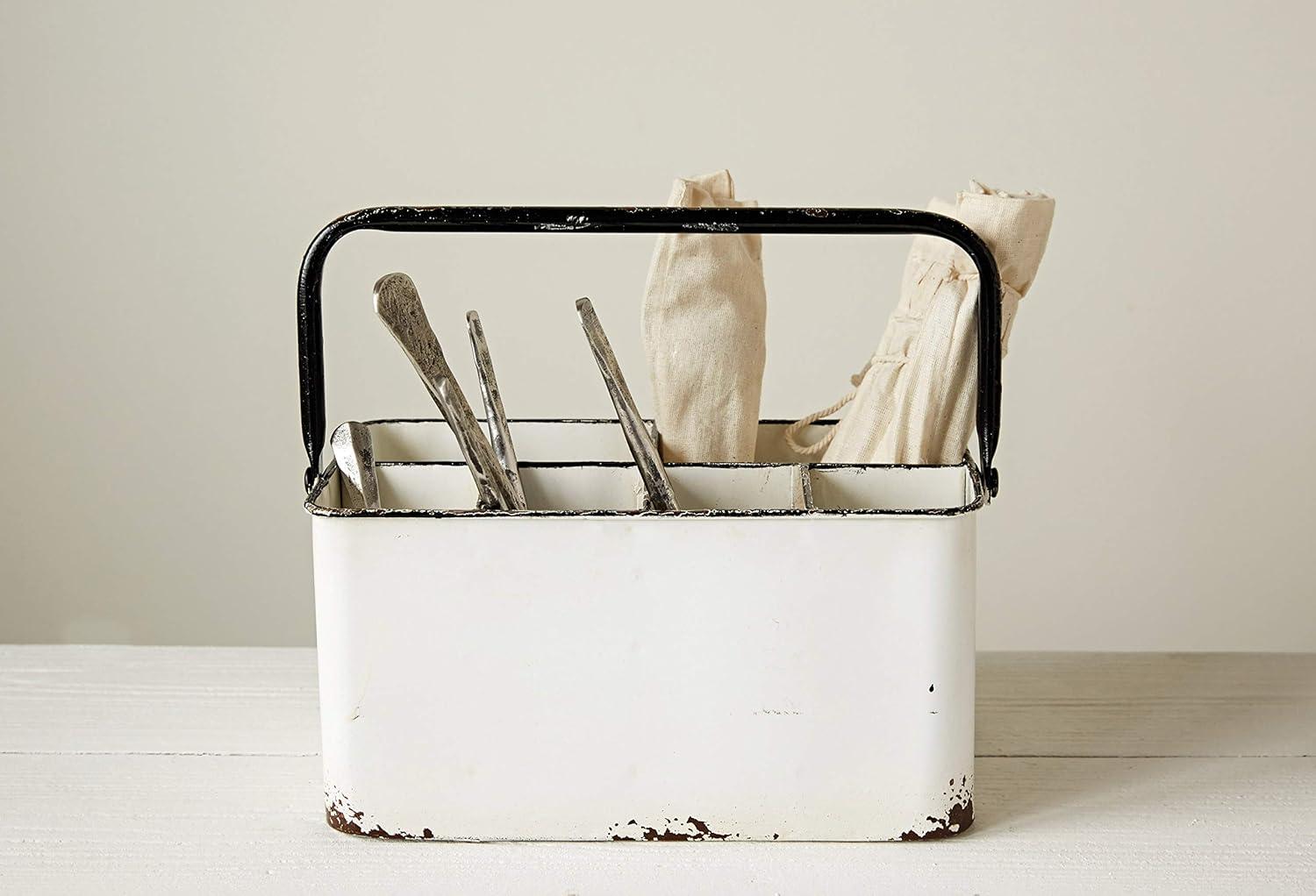 Hokku Designs Distressed White Metal Caddy With 6 Compartments