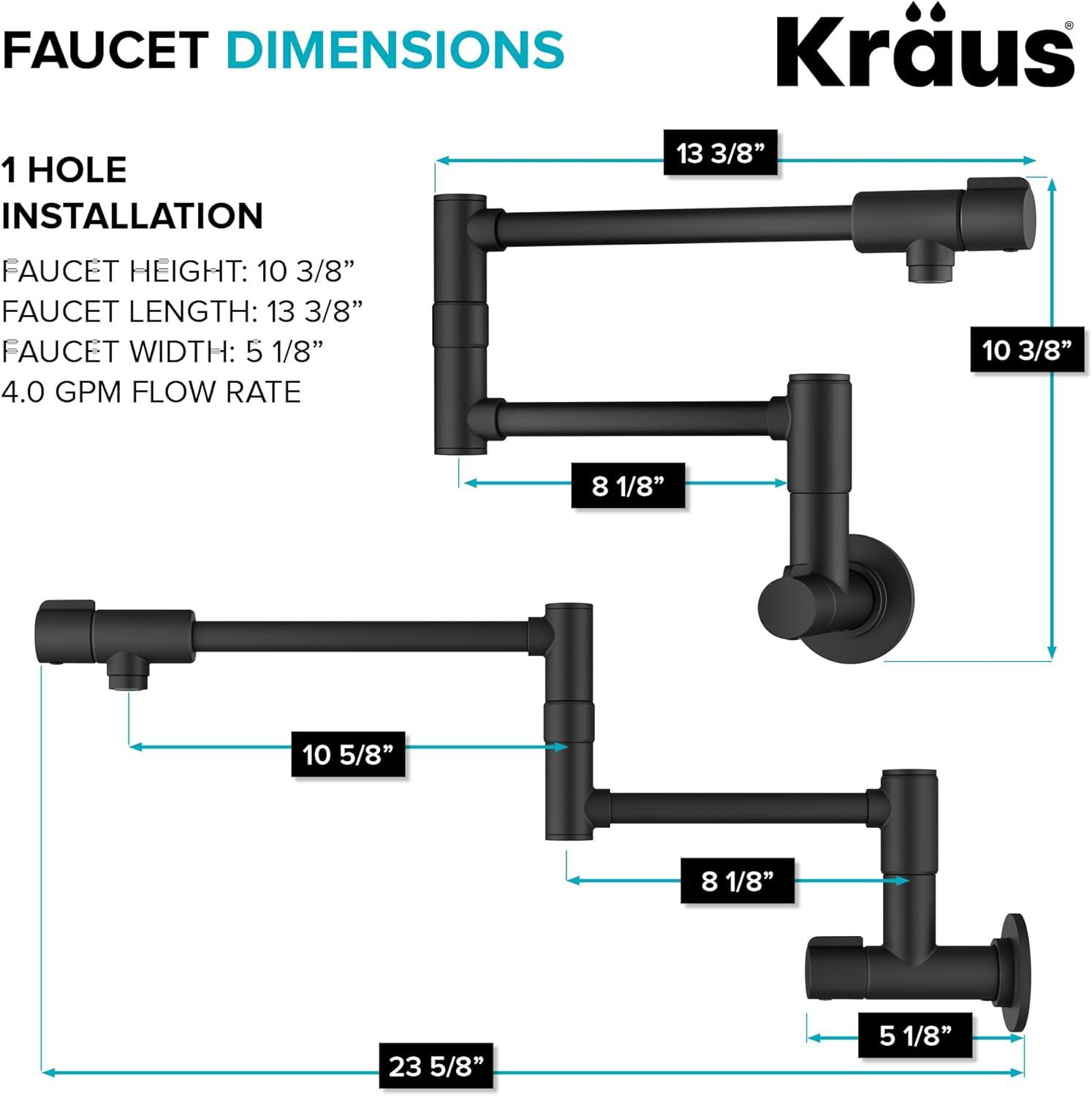 KRAUS Bolden 2 Handle Pot Filler Faucet With Retractable Arm, Wall Mount Kitchen Faucet, Pot Filler For Over Stove