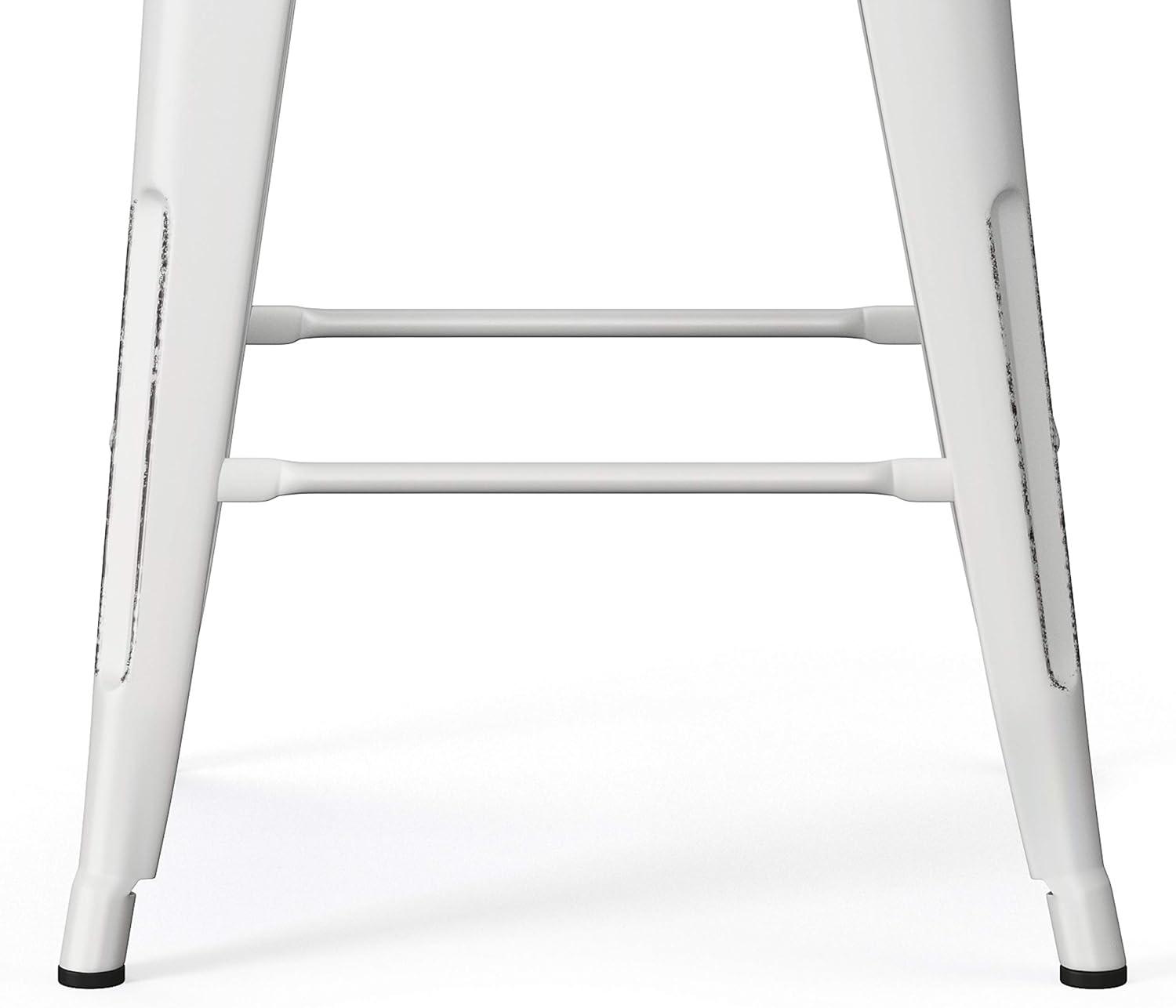 Simpli Home Rayne 24" Metal Counter Stool in Distressed White (Set of 2)