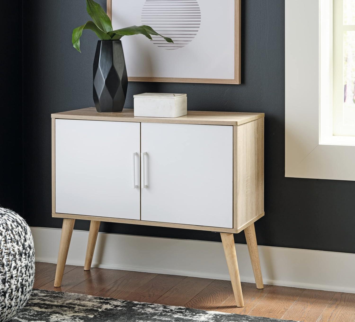 Transitional Orinfield 2-Door Freestanding Cabinet with Adjustable Shelving - White/Beige