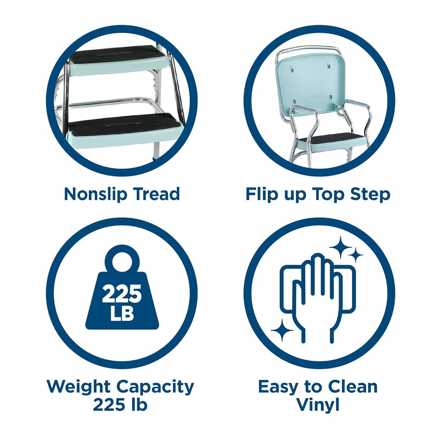 Stylaire Steel Retro Chair + Step Stool with Flip-Up Vinyl Seat