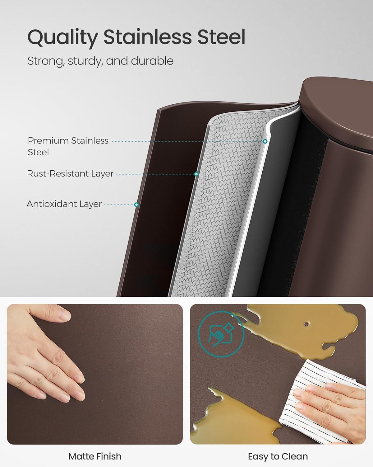 Songmics Stainless Steel Step On Fingerprint-resistant Trash Can with Back Handle