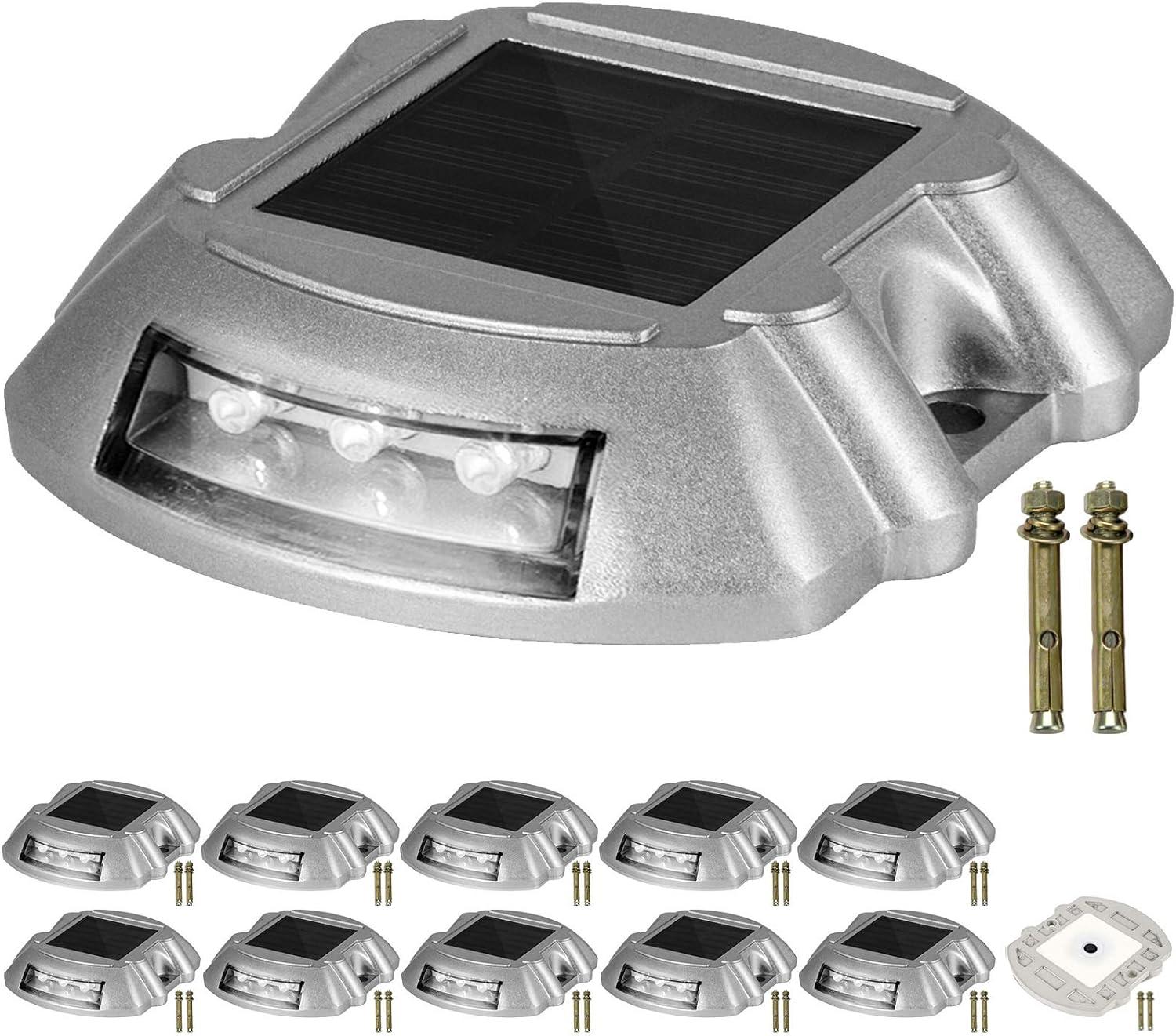 Vevor Solar Driveway Lights, 4-Pack With Switch Button, Waterproof Deck Lights, Wireless Dock 6 LEDs for Path Warning Garden Walkway Sidewalk Steps, LED Bright Green