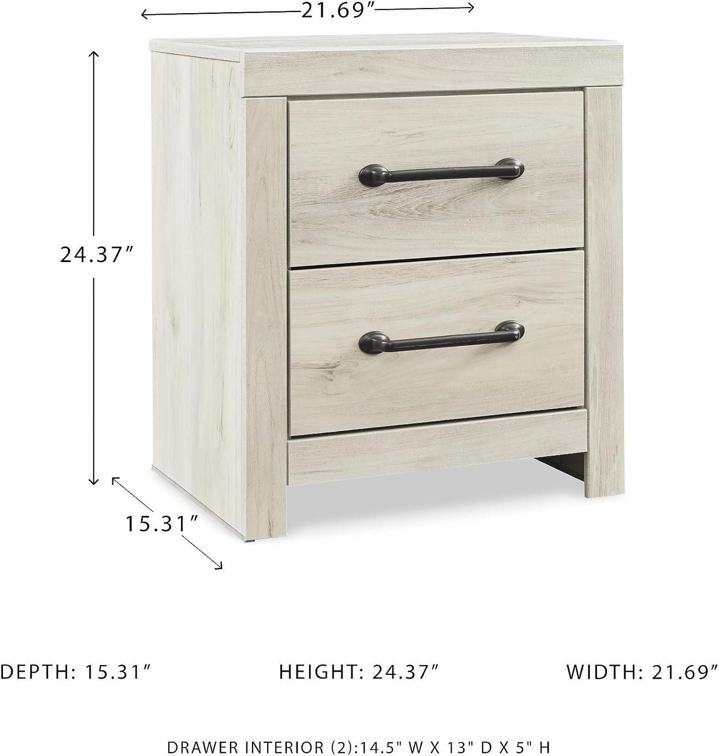 Cambeck Nightstand White - Signature Design by Ashley: Industrial Style Bedside Table with USB Ports & Storage