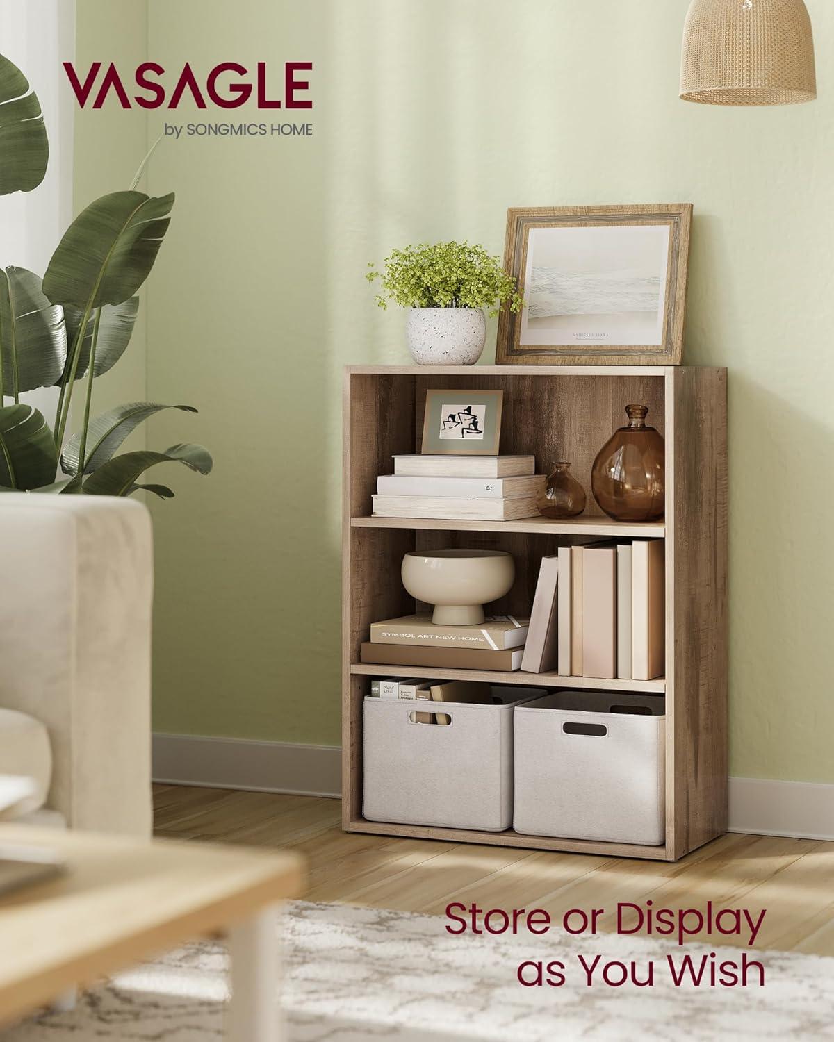 Cube Storage Organizer 3-Tier Bookshelf Bookcase with Adjustable Storage Shelves Rustic Brown