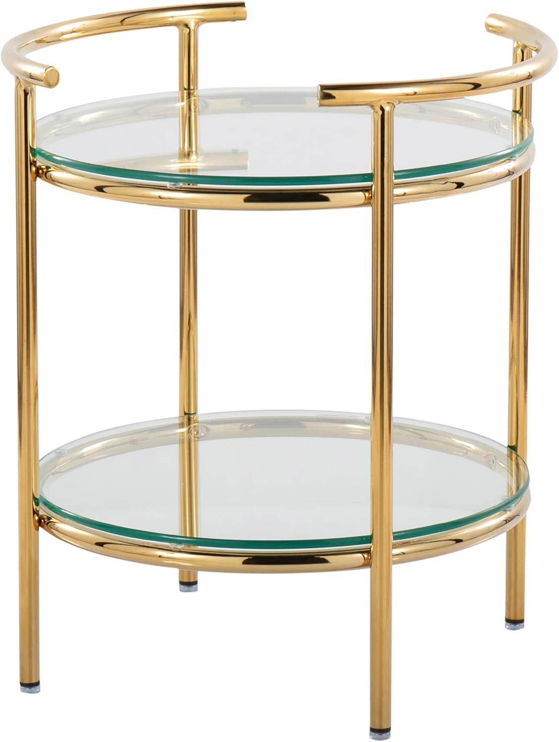 Rhonda Side Table Gold/Clear Glass - LumiSource: Art Deco, Tiered Design, Oval Shape, 22" Height