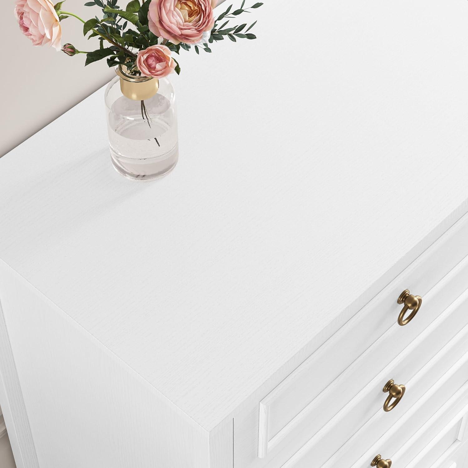 6 Drawer Dresser, 52" Tall Chest of Drawers, Modern Farmhouse Storage Dressers Organizer for Living Room, Hallway, Entryway, Home Office, White