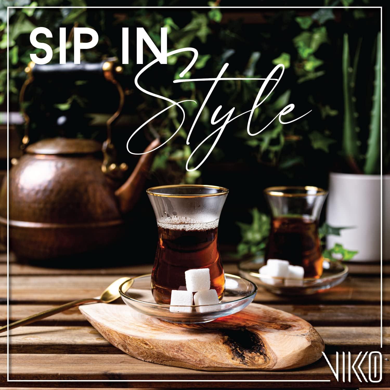 Clear Glass Turkish Tea Cups with Saucers, 4 Oz, Set of 6