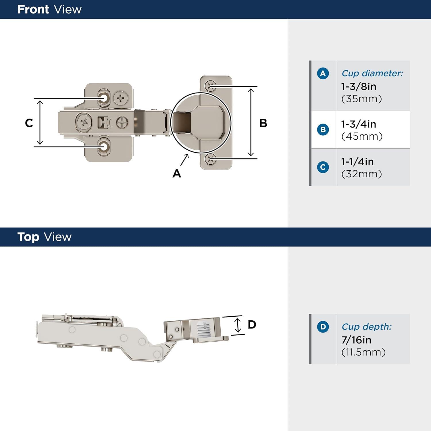 Half Overlay Frameless Self Close Euro Concealed Cabinet Hinge - 1 Pair