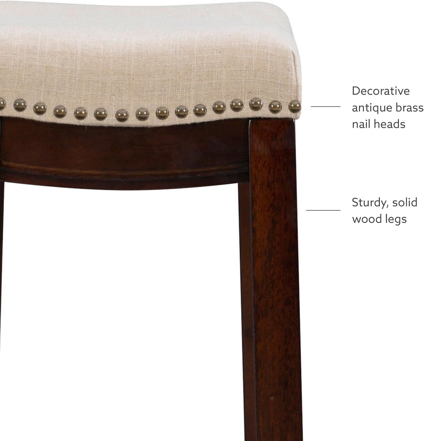 Linon Claridge Backless Wood Counter Stool, 26" Seat Height, Dark Walnut Finish with Beige Linen Fabric