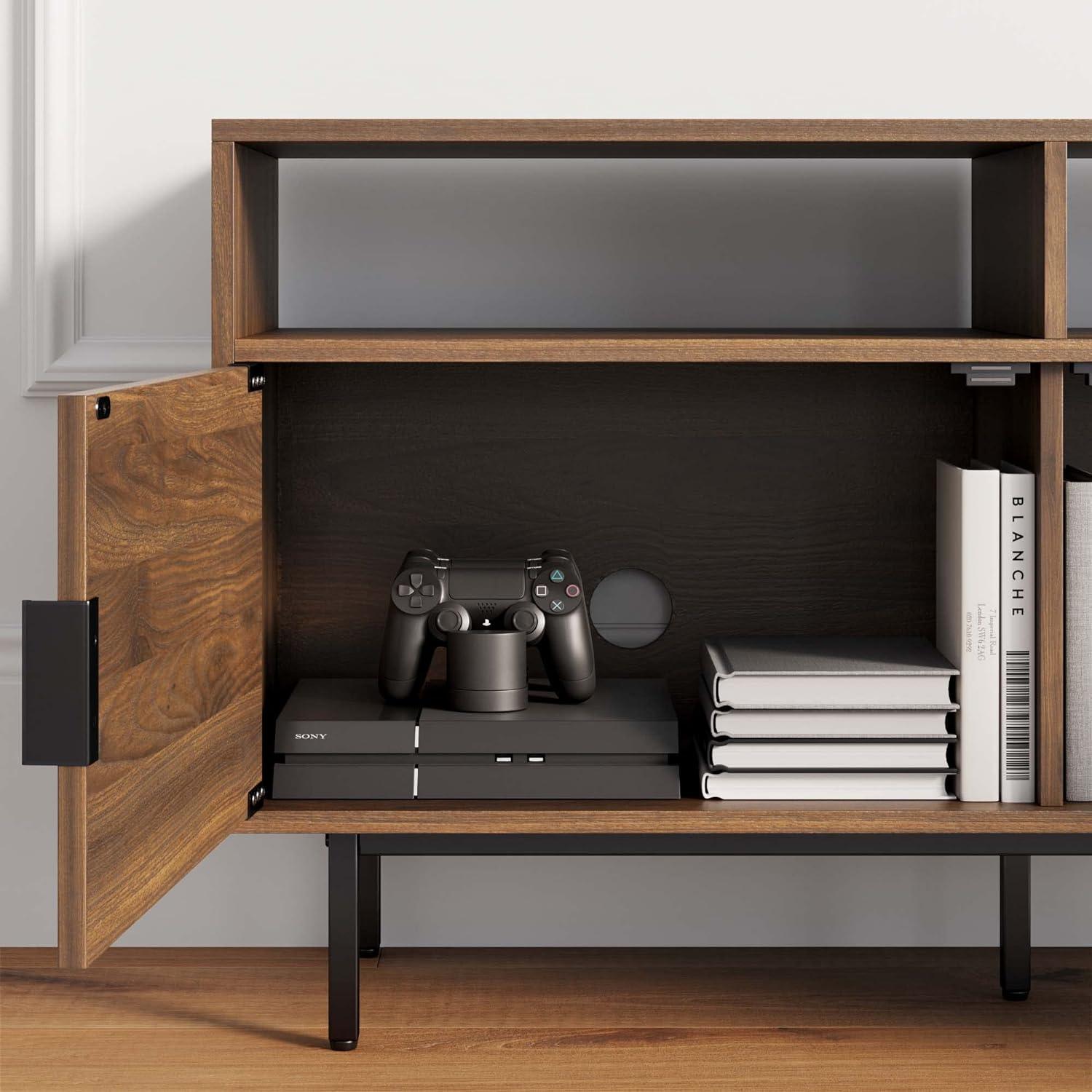 Walnut Black Media Console Cabinet with Storage