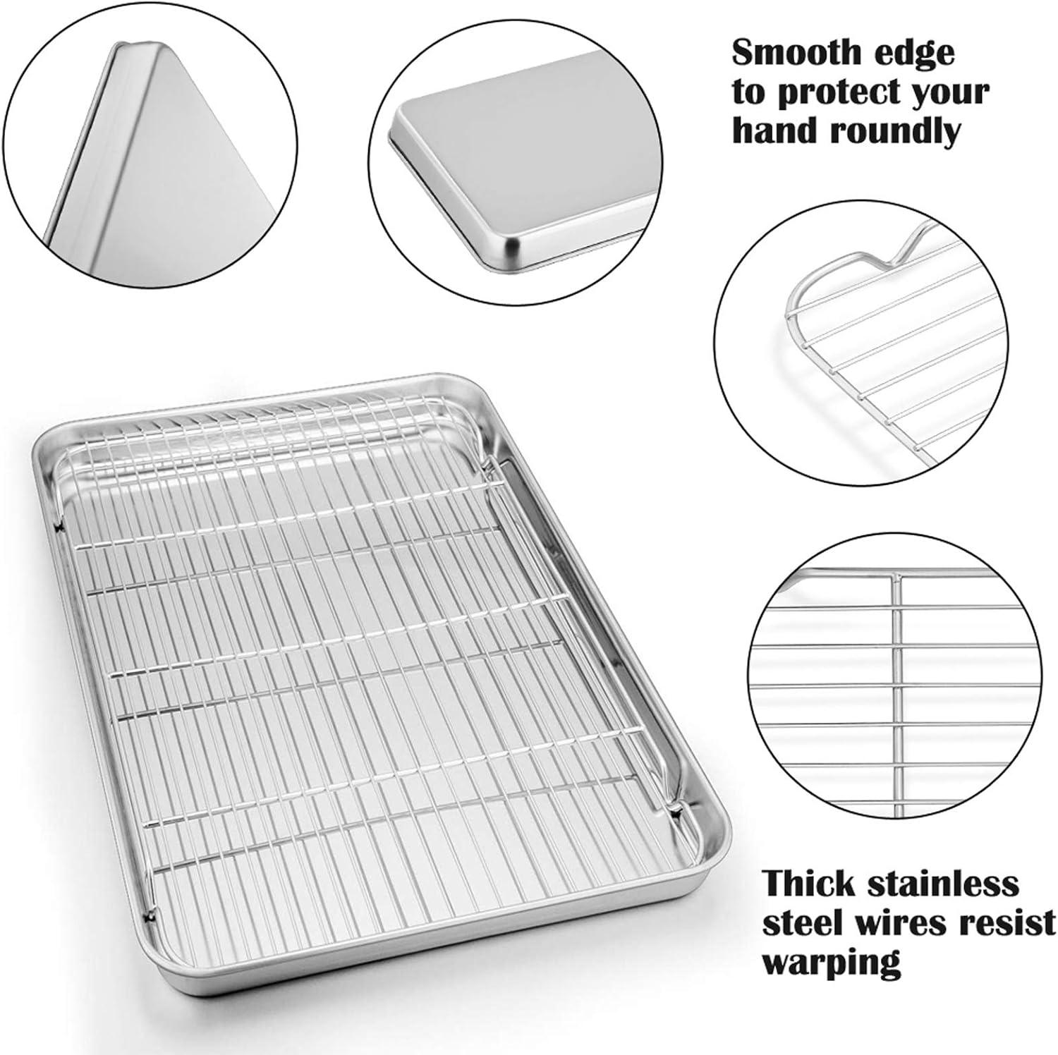 P&P CHEF Extra Large Baking Sheet and Cooking Rack Set, Stainless Steel Cookie Half Sheet Pan with Grill Rack, Rectangle 19.6''x13.5''x1.2'', Oven & Dishwasher Safe, 4 Piece (2 Pans+2 Racks) 19.6" x 13.5" x 1.2"