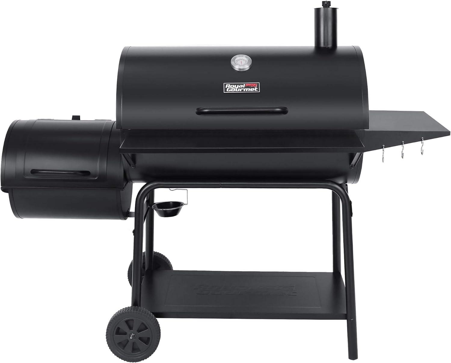 Royal Gourmet Black Steel Charcoal Grill with Offset Smoker