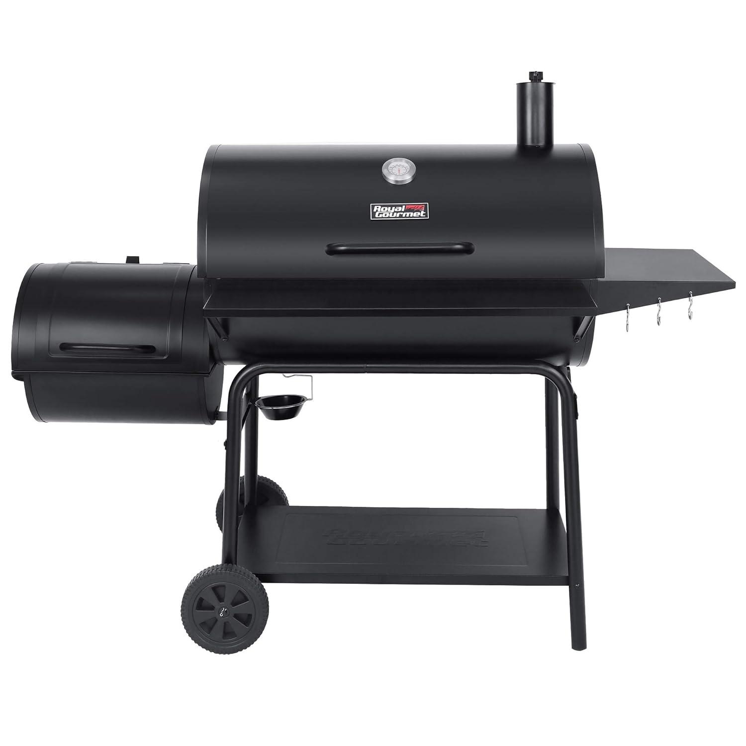 Royal Gourmet Black Steel Charcoal Grill with Offset Smoker