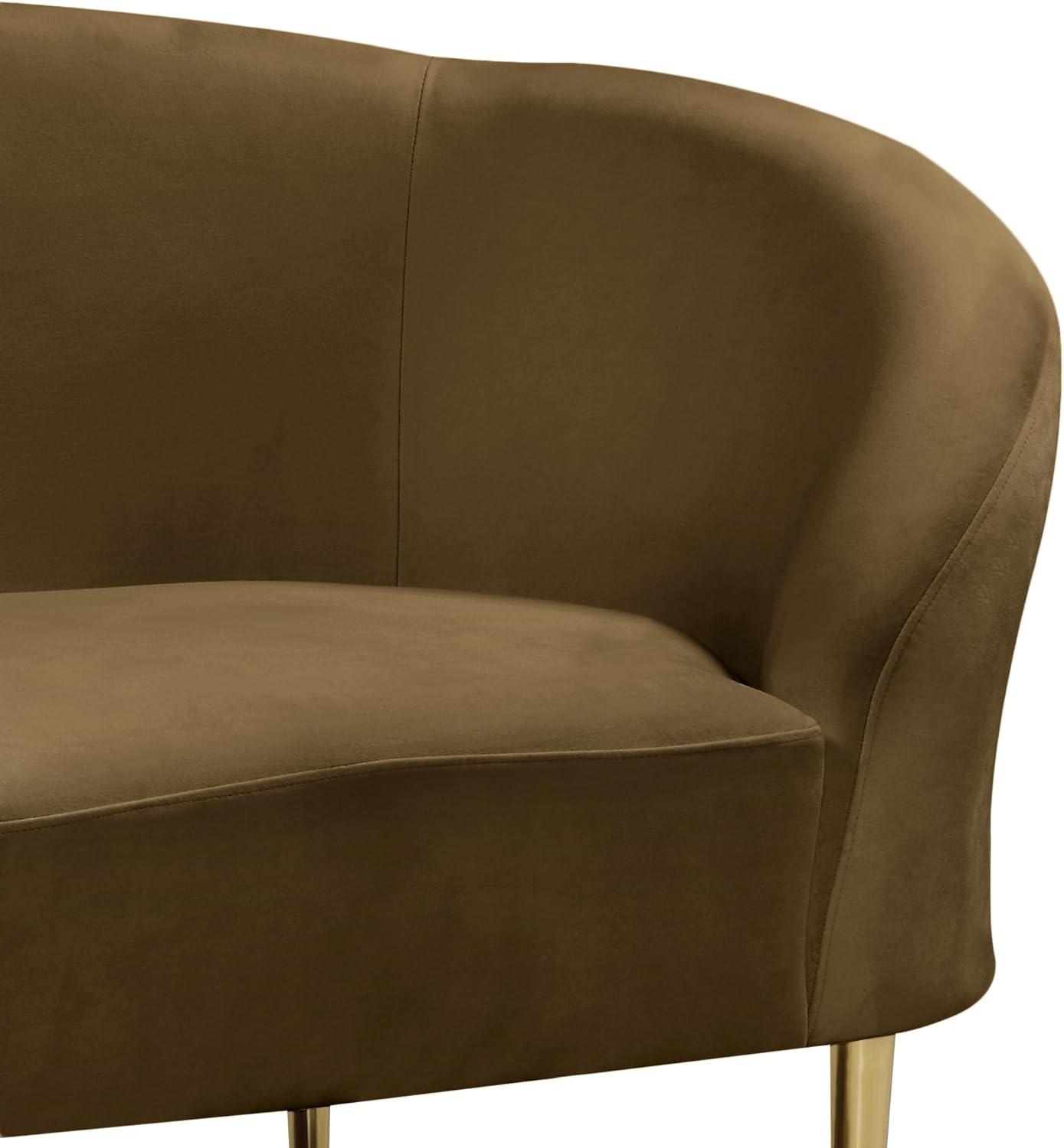 Elegant Brown Velvet Barrel Chair with Gold Metal Legs