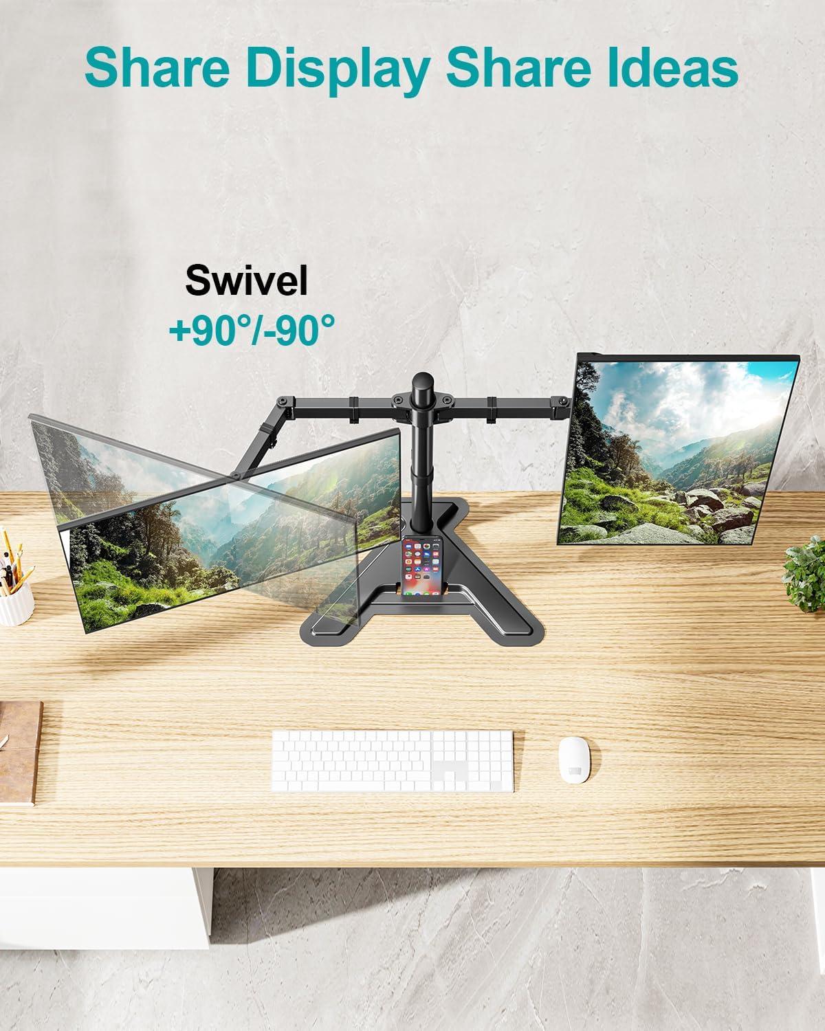 Black Dual Monitor Stand with Adjustable Height and Swivel