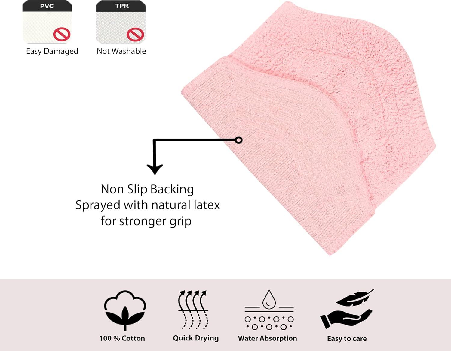 Pink Cotton Tufted Non-Slip Bath Rug Set