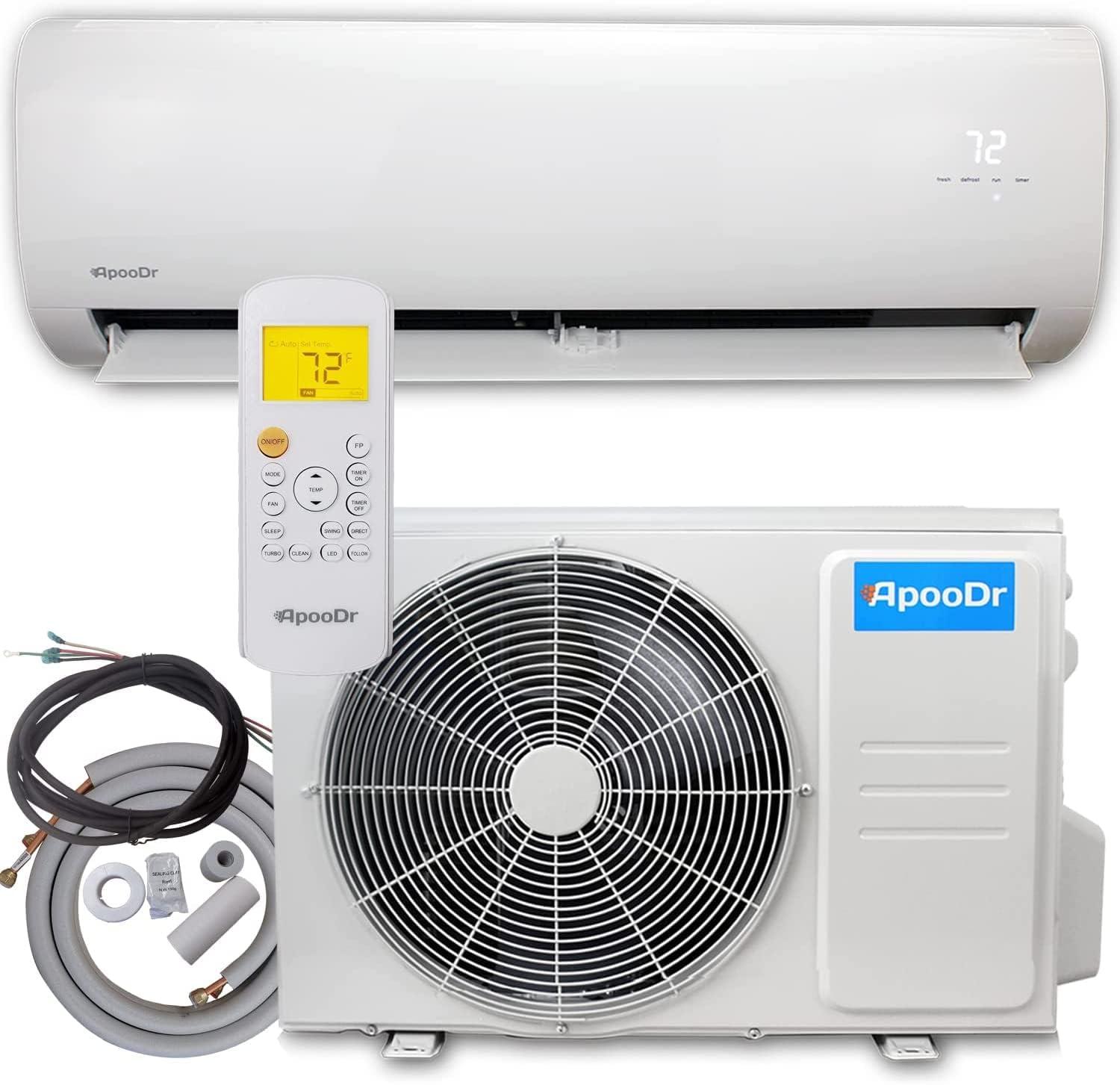 ApooDr 18,000 BTU White Ductless Mini Split AC with Heat Pump and Wi-Fi