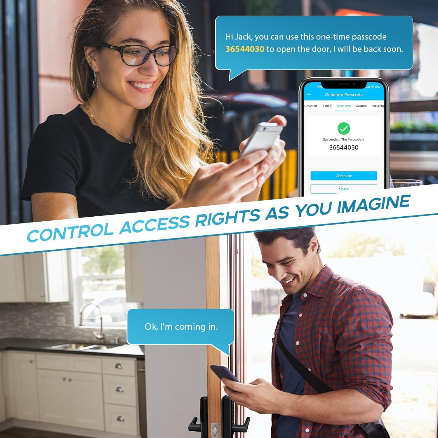Smart Door Lock, OLUMAT Keyless Entry Door Lock Fingerprint Door Lock with Keypad Digital Door Lock with Handle for Home, Rental, Office and Hotel-Black
