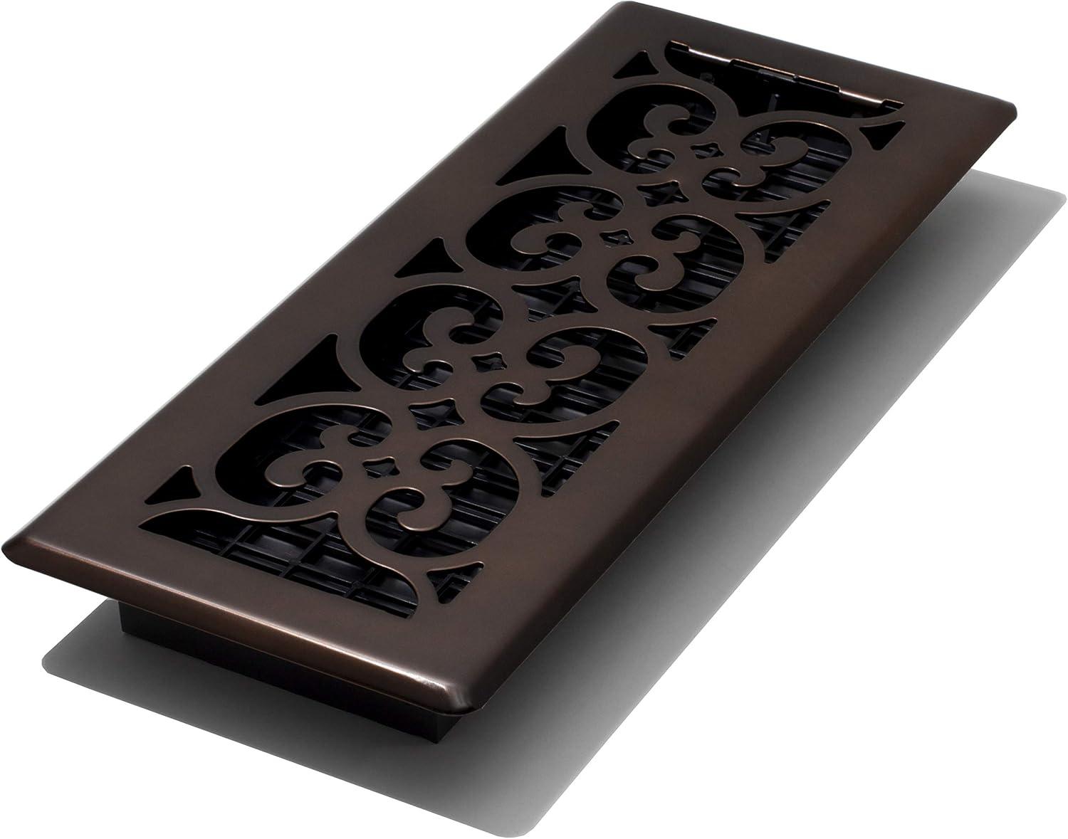 Rubbed Bronze 4x12 Scroll Design Steel Floor Register